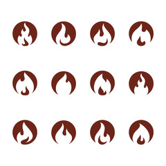 Set of Fire Flame Logo Design Vector Template. Icon Symbol.