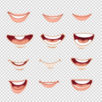 Cartoon Mouth Male And Female With Various Expressions On Imitation Transparent Background