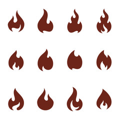 Set of Fire Flame Logo Design Vector Template. Icon Symbol.