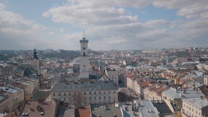 Fototapeta na wymiar Aerial City Lviv, Ukraine. European City. Popular areas of the city. Rooftops