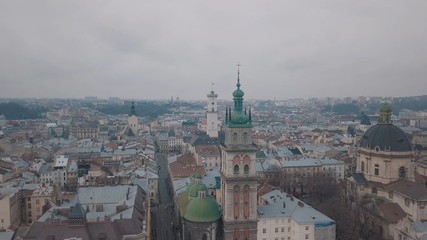 Fototapeta na wymiar Aerial City Lviv, Ukraine. European City. Popular areas of the city