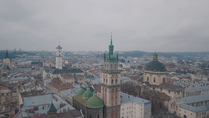 Fototapeta na wymiar Aerial City Lviv, Ukraine. European City. Popular areas of the city