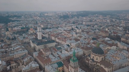 Obraz premium Aerial City Lviv, Ukraine. European City. Popular areas of the city