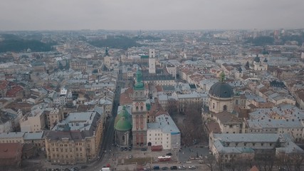 Aerial City Lviv, Ukraine. European City. Popular areas of the city