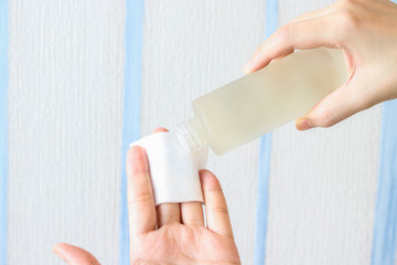 Facial cleansing toner on the palm