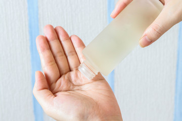 Facial cleansing toner on the palm
