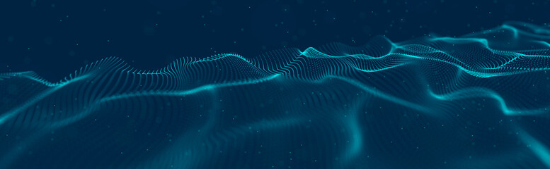 Musical wave of particles. Sound structural connections. Abstract background with a wave of...