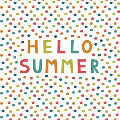 Hello Summer seamless pattern, colorful kids poster. Vector illustration