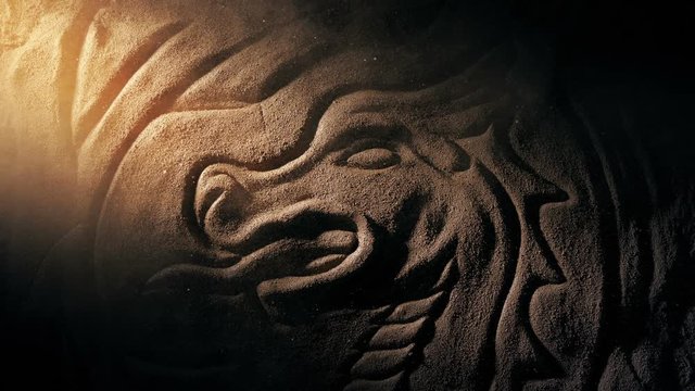 Sunbeam Lights Up Dragon Carving With Swirling Dust