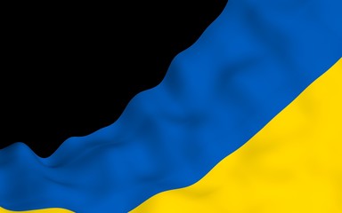 The flag of Ukraine on a dark background. National flag and state ensign. Blue and yellow bicolour. 3D illustration waving flag