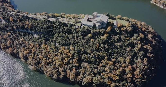 Aerial view of Sant Pere de Casserres - Benedictine monastery in Spain