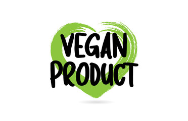 vegan product text word with green love heart shape icon