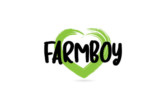farmboy text word with green love heart shape icon