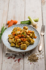 chicken stewed with carrota leek and fennel seed