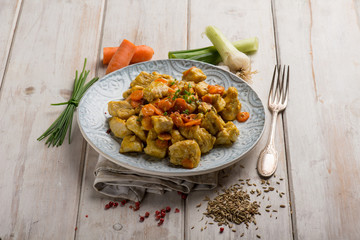 chicken stewed with carrota leek and fennel seed