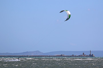 kitesurfers in Portland Harbour, Dorset