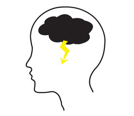 Brain and head silhouette on a white background. Anger. Concept. Vector illustration. 