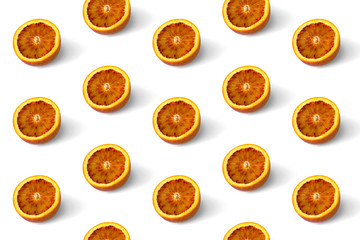 Orange slices pattern on white background. Top view