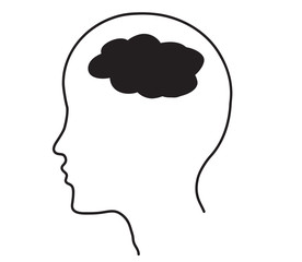 Brain and head silhouette on a white background. Concept. Vector illustration.