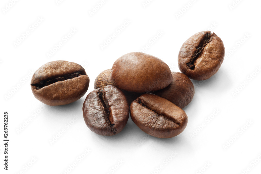 Poster Coffee  beans isolated on white background with copyspace for text. Coffee background or texture concept.