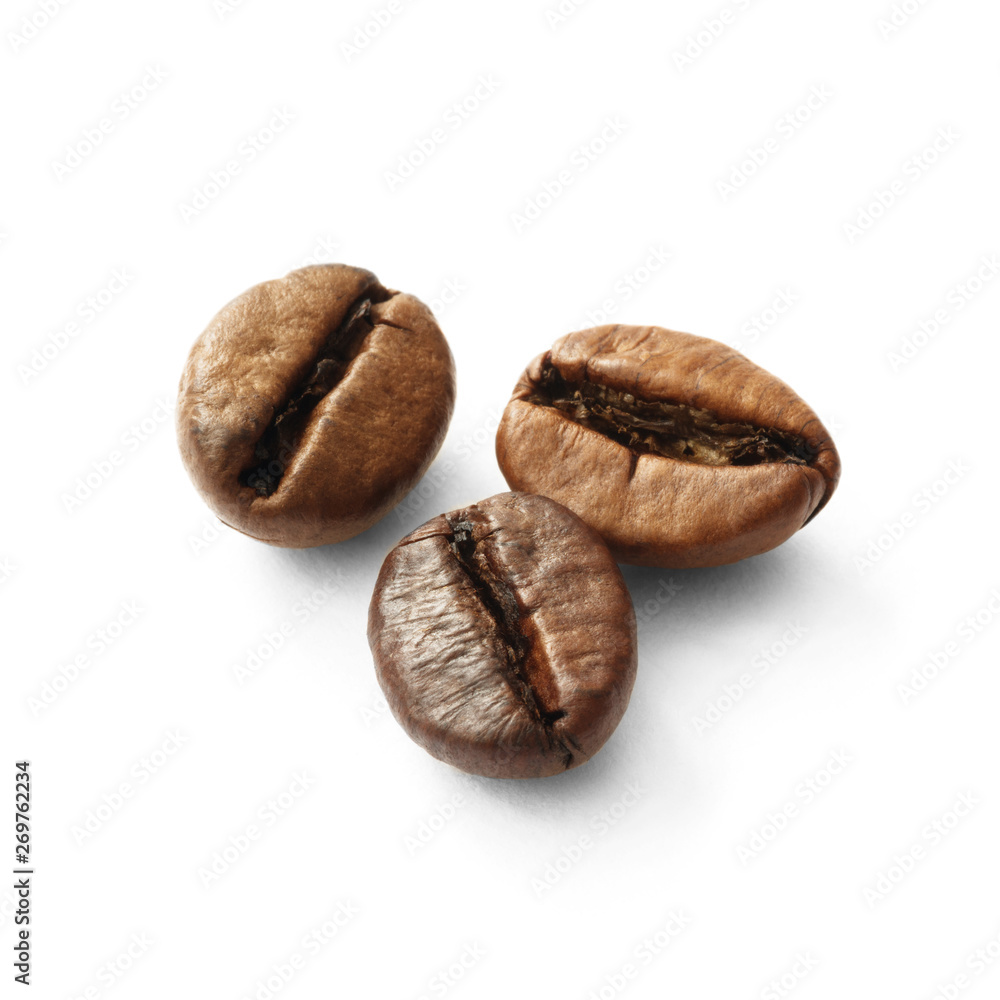 Poster Coffee  beans isolated on white background with copyspace for text. Coffee background or texture concept.