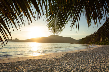 Obraz na płótnie Canvas Baie Lazare Beach At Sunset, Mahe Island, Seychelles