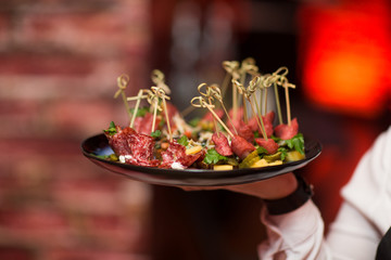 Catering food and snacks concept. Snack on plate.
