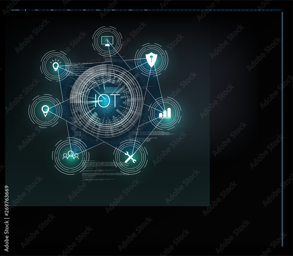 Poster internet of things (iot) and networking concept for connected devices. spider web of network connect