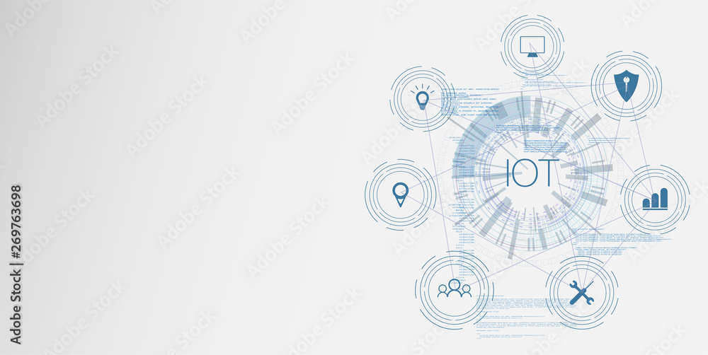 Poster internet of things (iot) and networking concept for connected devices. spider web of network connect