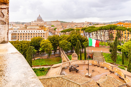 Passetto di Borgo - elevated passage to Vatican City. View from Castel Sant'Angelo fortified walls. Rome, Italy