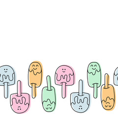 Seamless pattern. Kawaii funny Ice cream. Pastel colors on white background. Vector