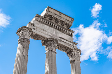 Temple of Castor and Pollux, Italian: Tempio dei Dioscuri. Ancient ruins of Roman Forum, Rome,...
