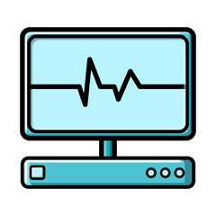 Abstract medical device with a monitor for examination of the heart, ultrasound and cardiogram,  icon on a white background. Vector illustration