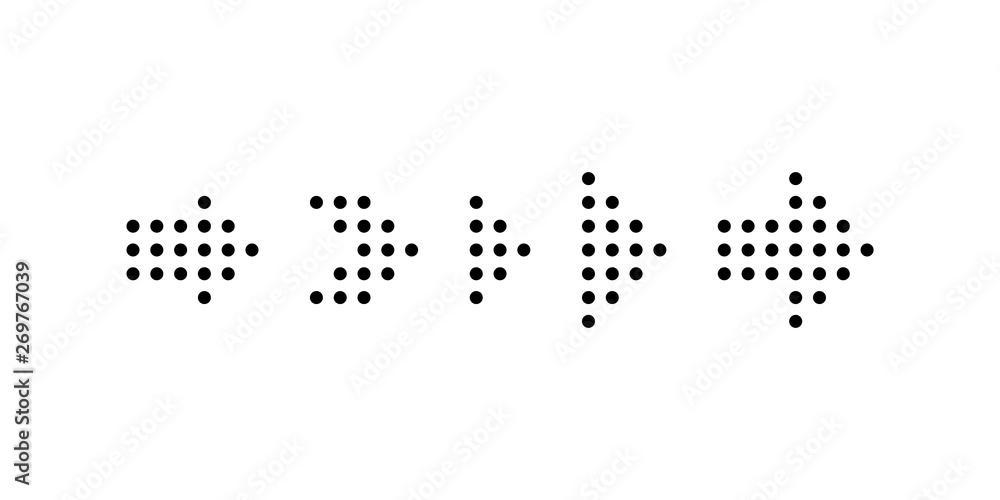 Poster set of dotted arrows. black buttons collection. dotted symbols or web elements.