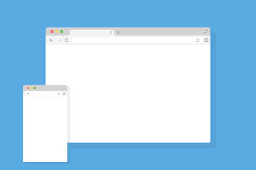 Browser window flat page template. Mock up website interface. Global network.