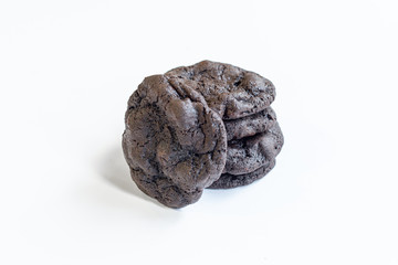 Double chocolate chip cookies isolated on white background
