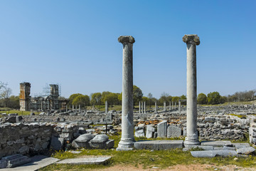 Obraz premium Panoramic view of Ancient Ruins at archaeological area of Philippi, Eastern Macedonia and Thrace, Greece