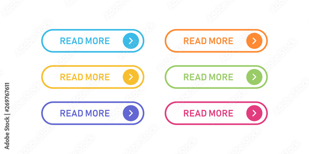 Poster colored buttons isolated. read more design element. buttons for web application and websites.