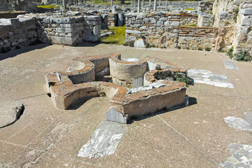 Panoramic view of Ancient Ruins at archaeological area of Philippi, Eastern Macedonia and Thrace, Greece