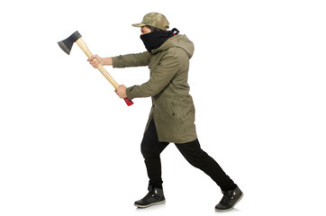 Criminal wearing mask isolated on white