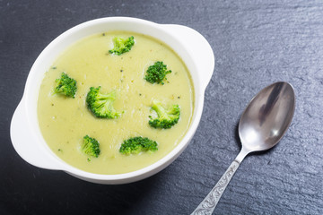 Fresh broccoli cream soup in bowl