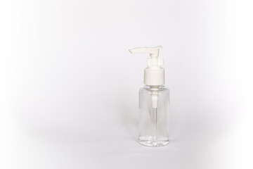 Beauty cosmetics glassbottle; branding mock up; front view on pastel white background. Package for essential oil.