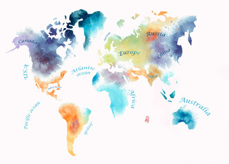 world map watercolor illustration