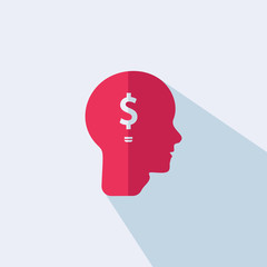 Brain with dollar sign icon - vector flat