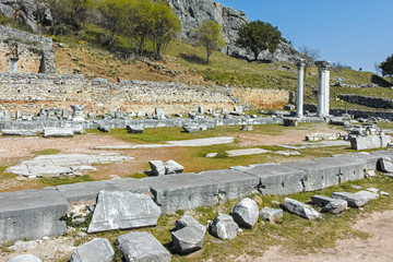 Fototapeta na wymiar Panoramic view of Ancient Ruins at archaeological area of Philippi, Eastern Macedonia and Thrace, Greece