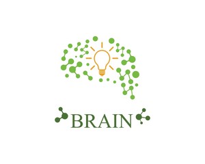 Naklejka na ściany i meble Brain with bulb icon Logo vector of idea and think