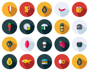 Food sign icons set - Flat vector illustration