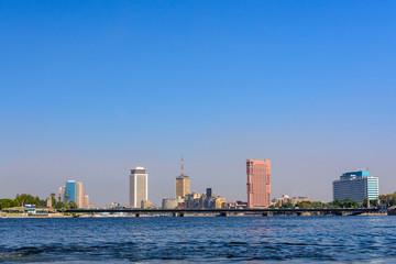 Residential and office buildings of the Cairo city. View from Nile river