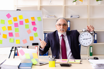 Aged man employee in conflicting priorities concept 