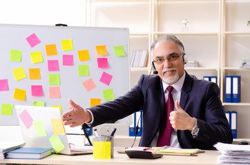 Aged man employee in conflicting priorities concept 